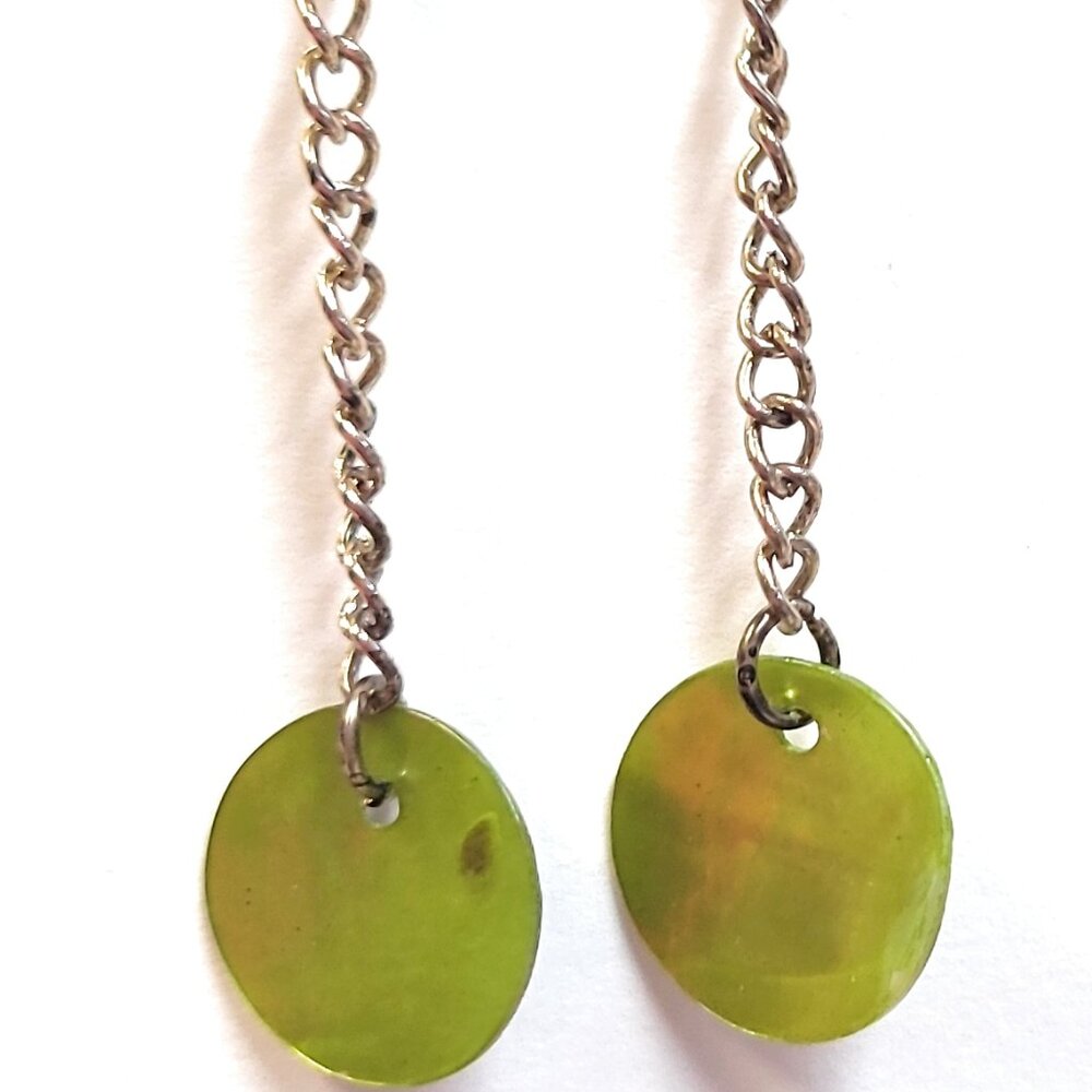 Green Painted Shell Long Earrings